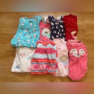 Carters Bundle of 8, size 24 month, toddler girl footed pajamas, zip up fleece